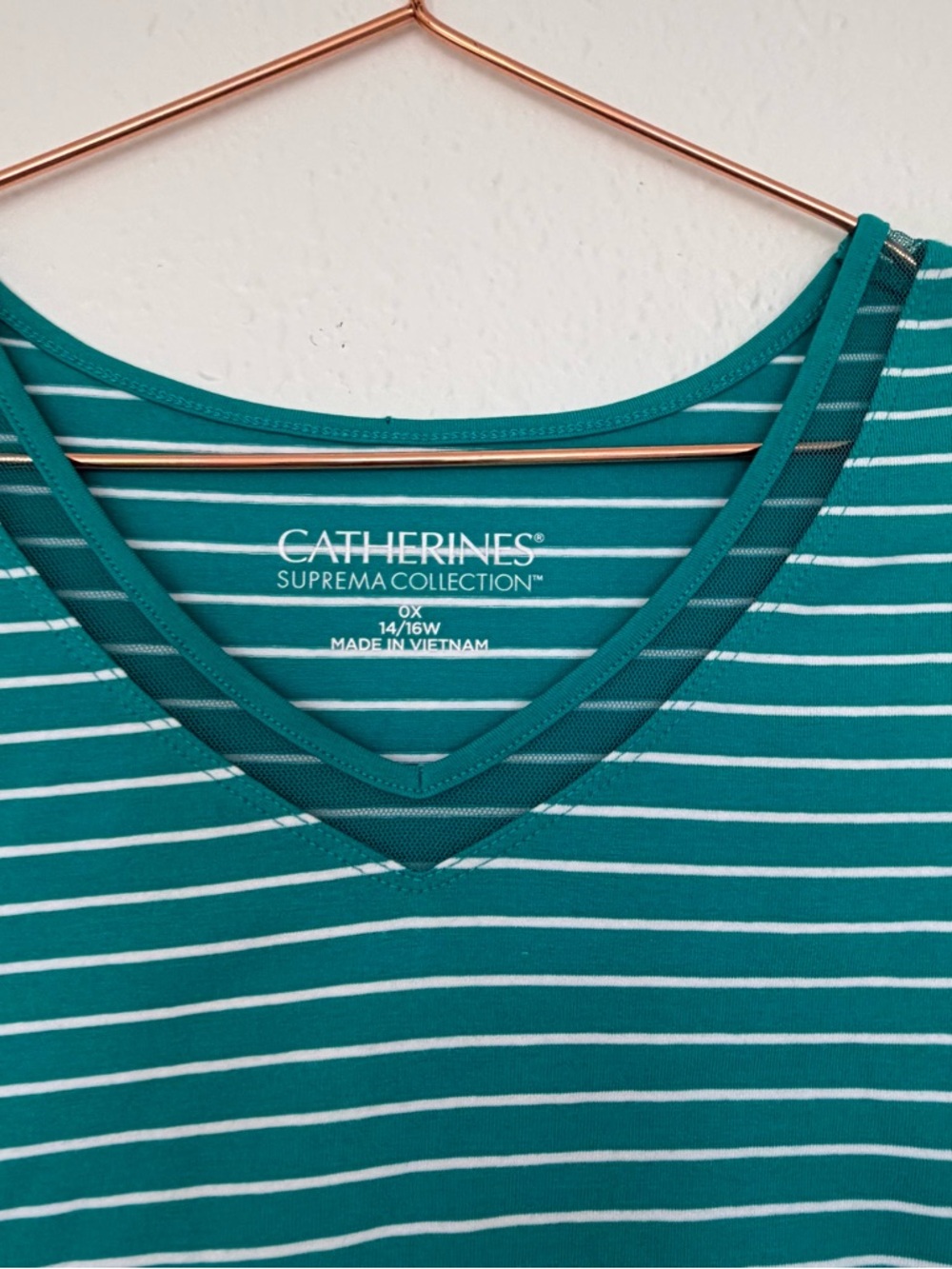 Catherines Teal and White Striped V-Neck Top - Picture 2 of 6